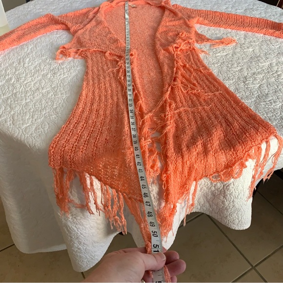 Bohemian boho coral sweater open front - Picture 4 of 8